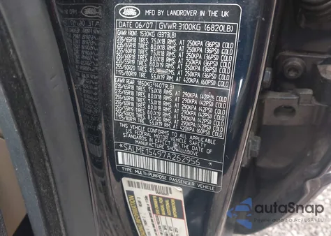 2007 Land Rover Range Rover Hse из США, поврежденный, VIN SALME15497A262956